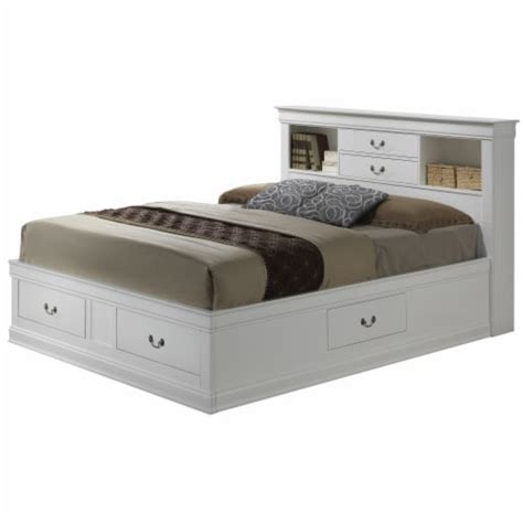 Louis Philippe White Full Storage Platform Bed With 6 Storage Drawers