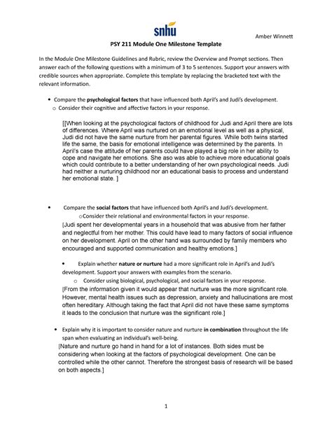 Psy Module One Milestone Template Then Answer Each Of The