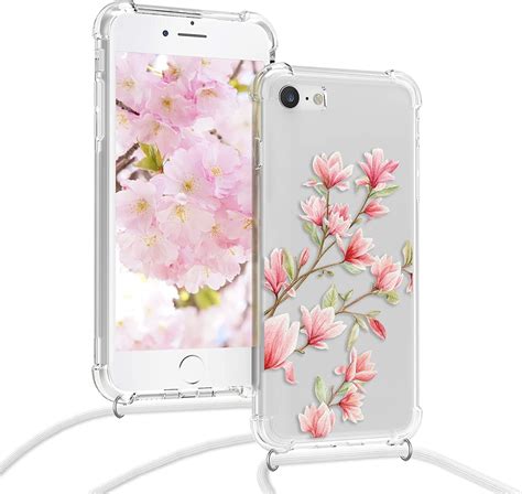 Kwmobile Back Cover Σιλικόνης Διάφανο με Λουράκι Magnolias Iphone Se 2020 8 7 Skroutz Gr