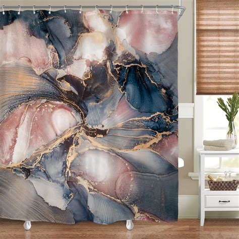 Riyidecor Marble Abstract Shower Curtain For Bathroom Decor