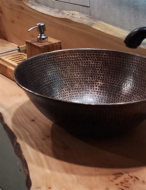 Medium 14 Round Copper Vessel Bath Sink In Brushed Sedona Finish