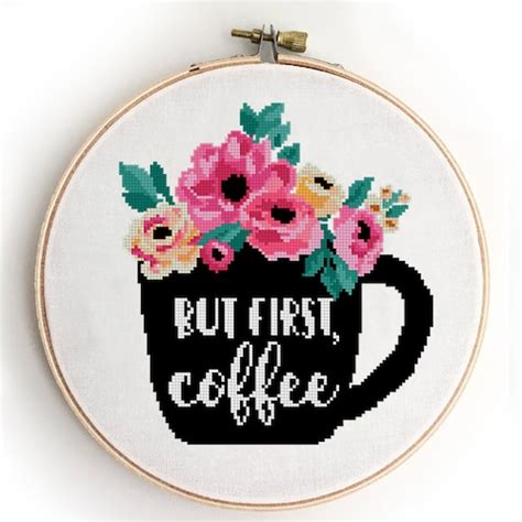 But First Coffee Cross Stitch Pattern Coffee Cross Stitch Etsy