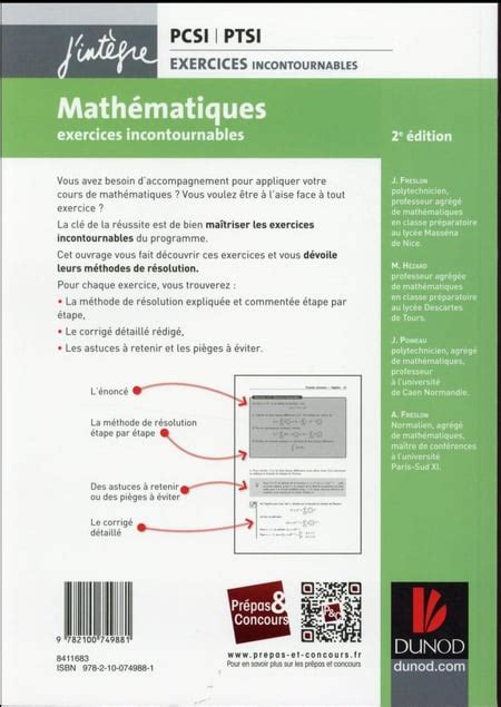 Math Matiques Exercices Incontournables Pcsi Ptsi E Dition