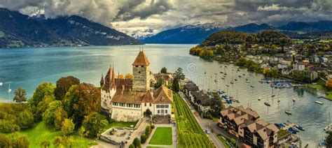 Spiez Castle By The Lake Thun, Switzerland Stock Image - Image of ...