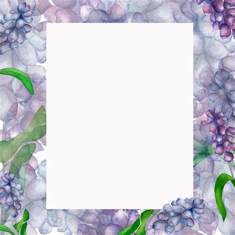 Purple Spring Flowers Watercolor Frame Violet Blue Background Hand