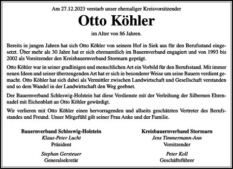 Otto K Hler Gedenken Stormarner Tageblatt