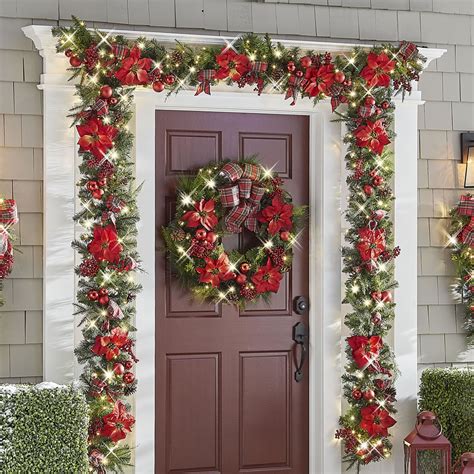 Outdoor Battery Pre Lit Christmas Garland Wreath And 2 Potted Trees