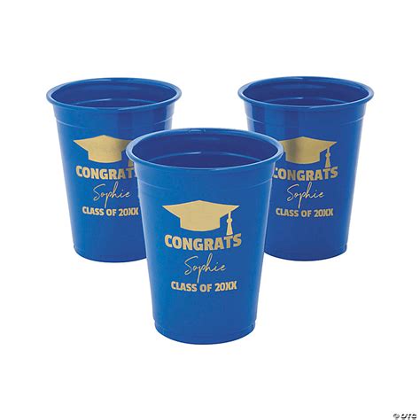 Personalized Blue Graduation Disposable Plastic Cups 40 Ct