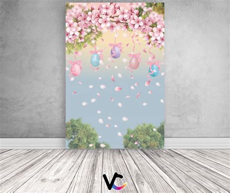 Painel De Festa Vertical 1 50 x 2 20 Páscoa Flores Ovos 026 Via