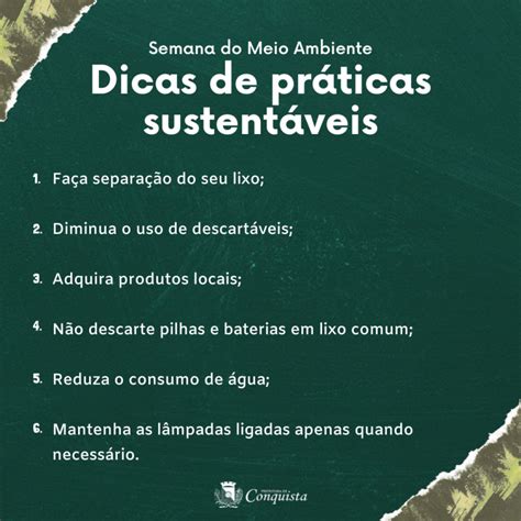 Dicas de práticas sustentáveis Prefeitura Municipal de Conquista MG