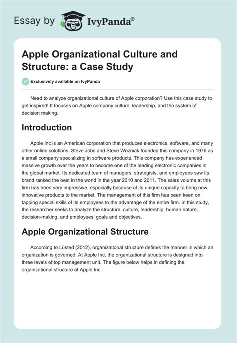 Apple Organizational Culture and Structure: a Case Study on Apple Inc. - 2221 Words