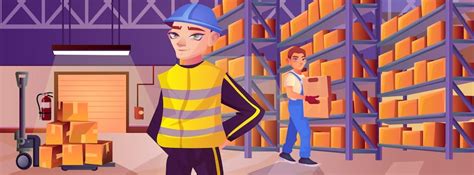 Premium Vector Cartoon Warehouse Interior With Man Employee In Boiler