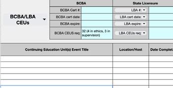 Bcba Ceu Tracker Excel Spreadsheet By Katherine Sorensen Tpt