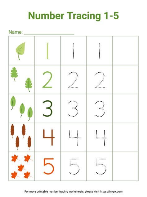 Printable Colorful 1 5 Number Tracing Worksheet · Inkpx Worksheets