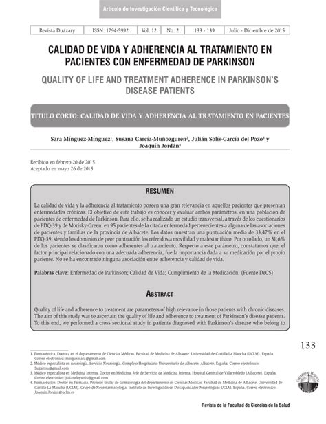 Pdf Calidad De Vida Y Adherencia Al Tratamiento En Pacientes Con Enfermedad De Parkinson