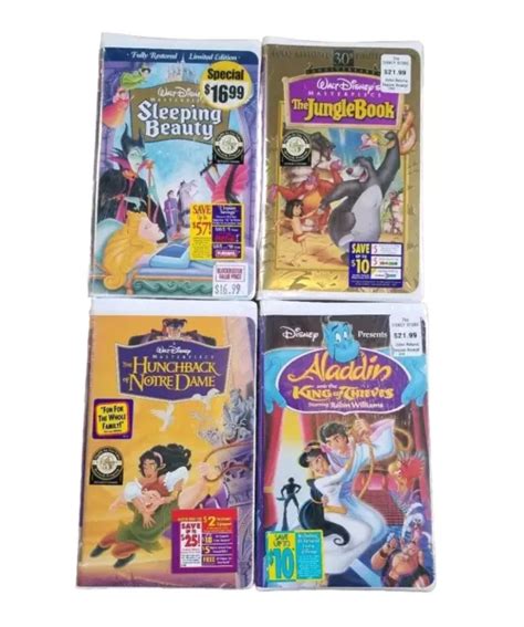 4 NEW DISNEY VHS Jungle Book Hunchback Sleeping Beauty Aladdin King Of