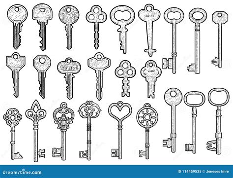 Key Illustration Drawing Engraving Ink Line Art Vector Stock