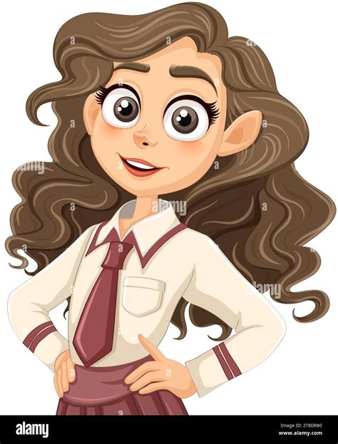 stunning cartoon character  big eyes  long brown hair stock