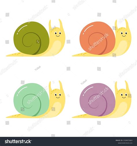 Set Cartoon Cute Snails Vector Illustration Stock Vector Royalty Free