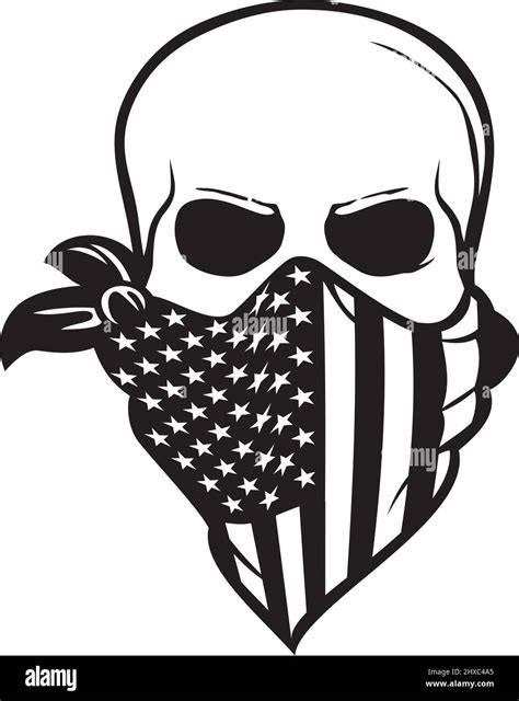 Human Skull With American Flag Bandana Black And White Vector