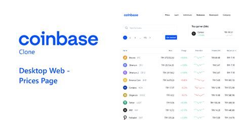 Coinbase Clone Website Prices Page Figma