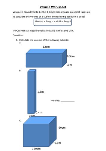 Volume Of Solids Worksheet Teaching Resources