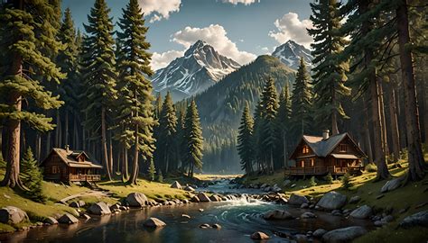 Cozy Cabins Among The Evergreens Ai Generated Artwork Nightcafe Creator