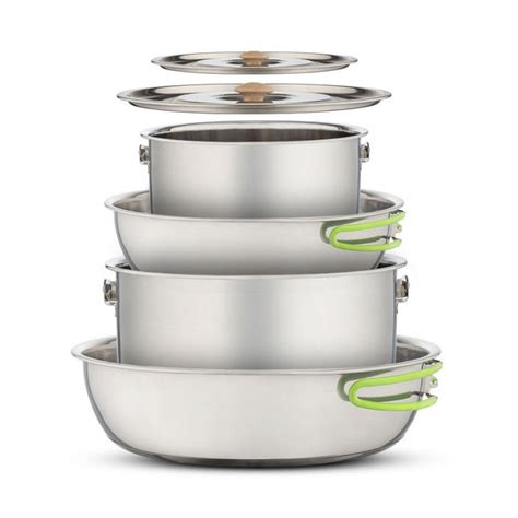 Camping Cookware Set - Compact Stainless Steel Campfire Cooking Pots ...