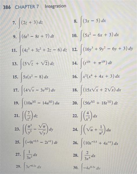 Solved 386 Chapter 7 Integration 7 ∫2z3dz 8 ∫3x−5dx