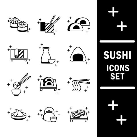 Sushi Oriental Japanese Menu Traditonal Food Icons Set Line Style Icon