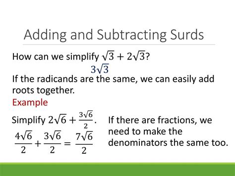 Ppt Adding And Subtracting Surds Powerpoint Presentation Free