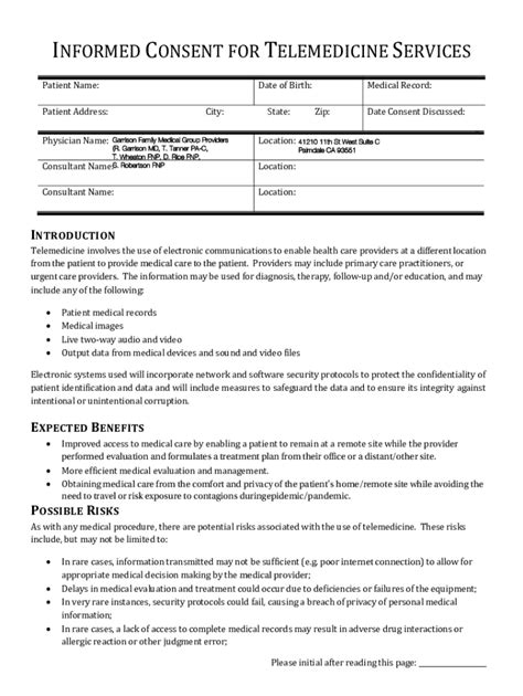 Fillable Online Informed Consent For Telemedicine Services Docx Fax