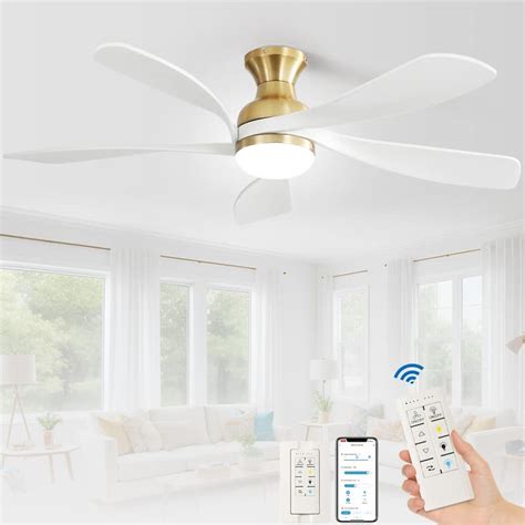 52 Inch Flush Mount Ceiling Fan with Light,5 Blades,Reversible Airflow ...