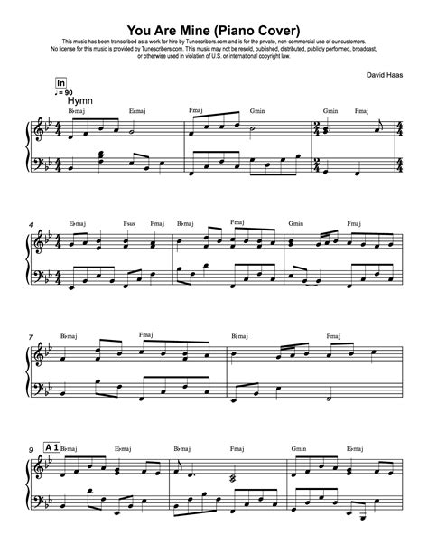 Tunescribers You Are Mine Piano Cover Sheet Music