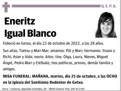 Eneritz Igual Blanco Esquela Necrológica El Correo