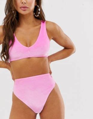 Asos Design Mix And Match Velvet High Leg High Waist Bikini Bottom