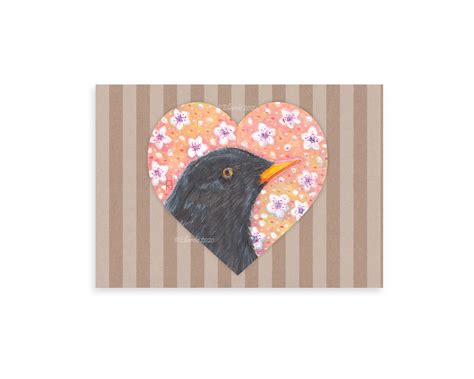 Blackbird Heart Greeting Card Etsy Uk