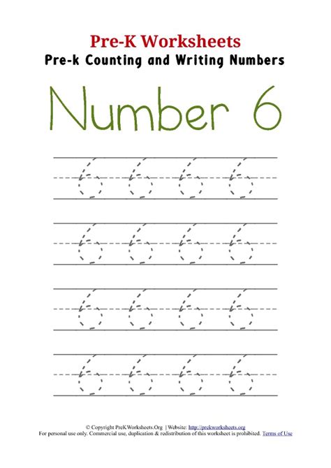 The Number 6 Worksheets