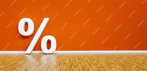 Premium Photo Percentage Sign Leaning On A Red Wall 3d Rendering