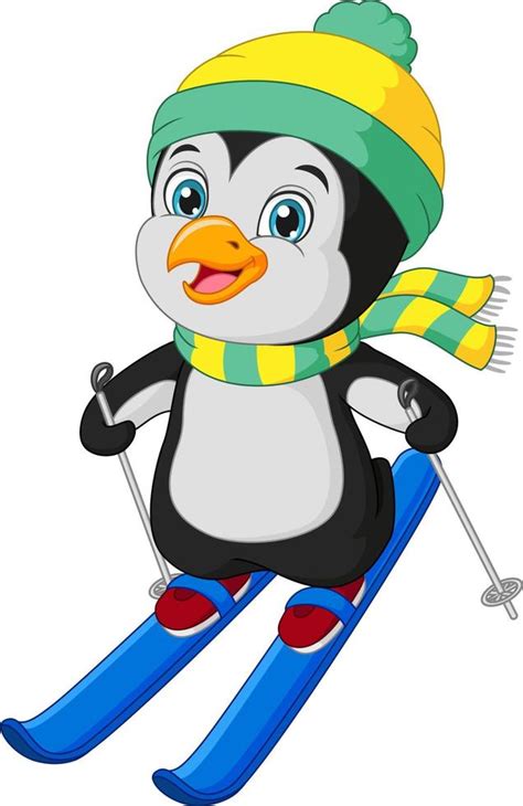 Cute Little Penguin Skiing In Winter Clothes 5112405 Vector Art At Vecteezy