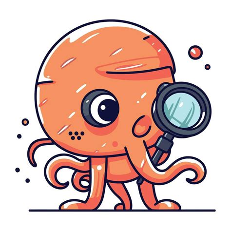 pulpo con aumentador vaso vector ilustración en dibujos animados