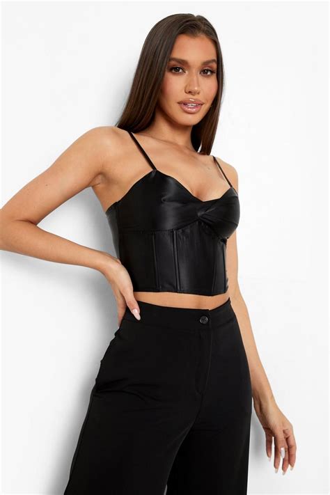 Satin Boned Corset Style Crop Top Boohoo