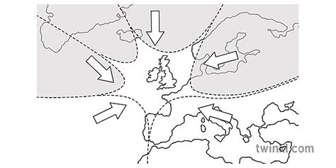 Uk Air Masses Geography Diagram Weather Climate Ks3 Ks4 Bw Rgb Illustration