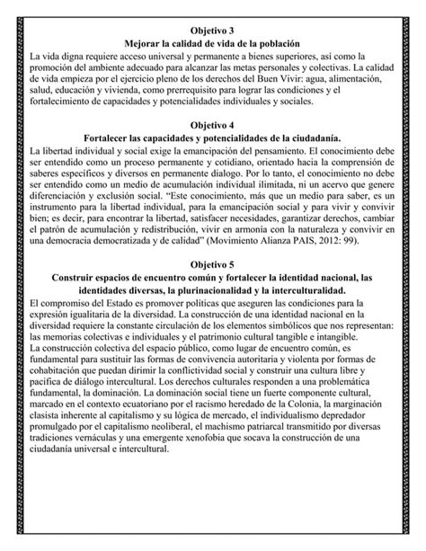 Objetivos Del Plan Del Buen Vivir Pdf