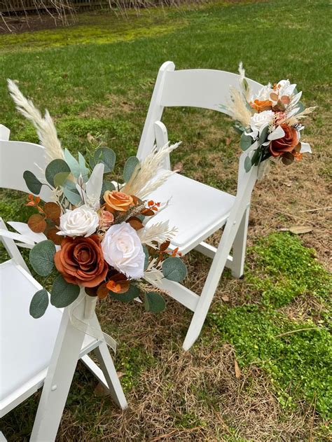 Rust Pew Decor Aisle Flowers Boho Pampas Grass Wedding Aisle Marker