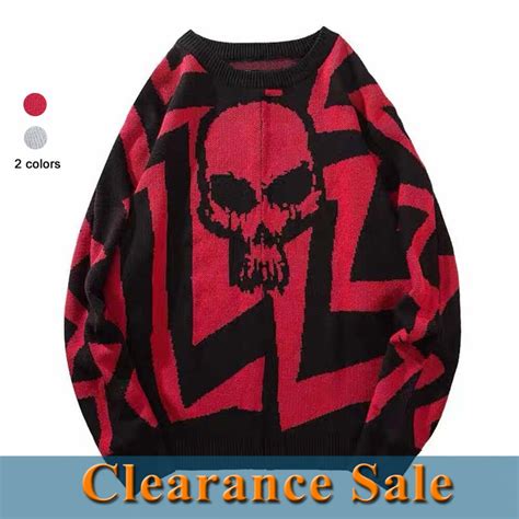 Hop Hip Knitted Sweater Men Skeleton Skulls Printed Pullover High