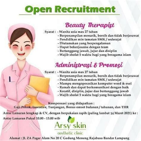 Lowongan Kerja Beauty Therapist Administrasi Promosi Arsy Skin