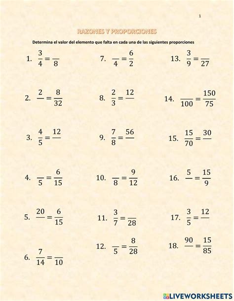 Pdf Online Worksheet Razones Y Proporciones Math