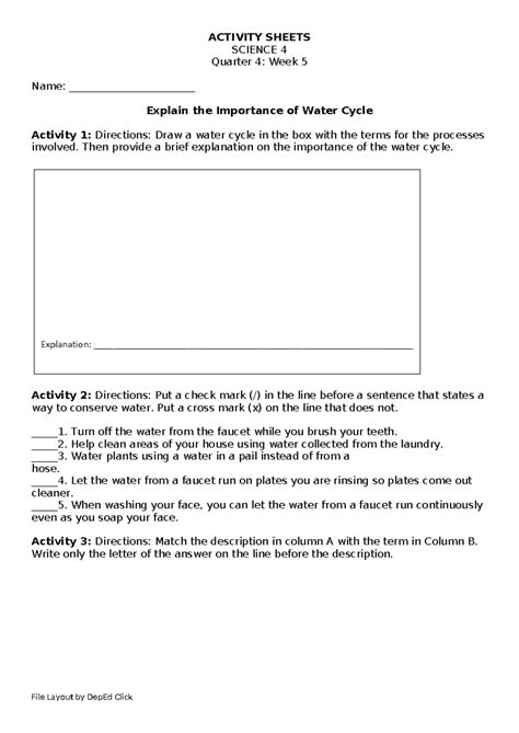 Science Activity Sheet Q W Activity Sheets Science Quarter