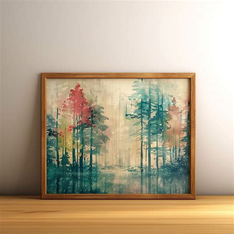 Rainy Fall Day Watercolor Painting Printable Wall Art, Colorful Forest ...